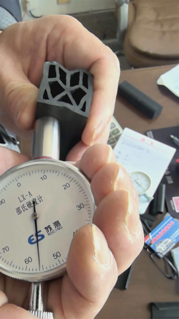 EPDM compression seal hardness testing Shore A 56-60 with durometer gauge