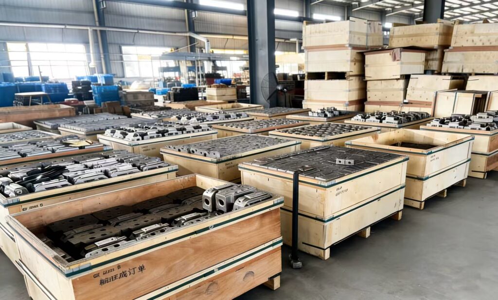 metal parts packaging wooden crates ready for export shipment