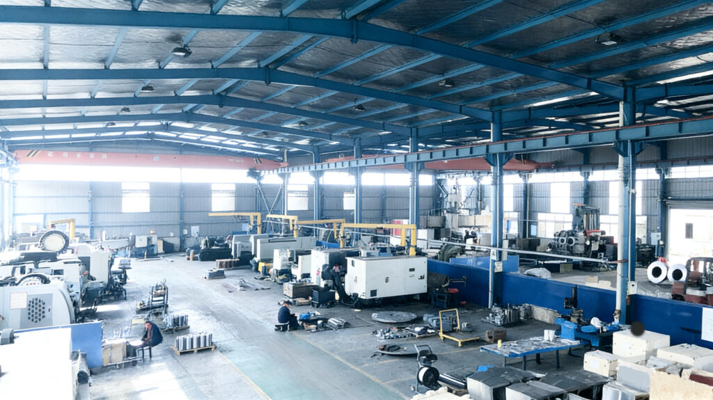 CNC machining workshop with industrial casting and manufacturing equipment in a modern factory