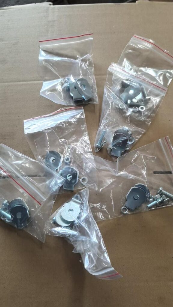 Custom cable tab kits packed in plastic bags with bolts nuts and washers