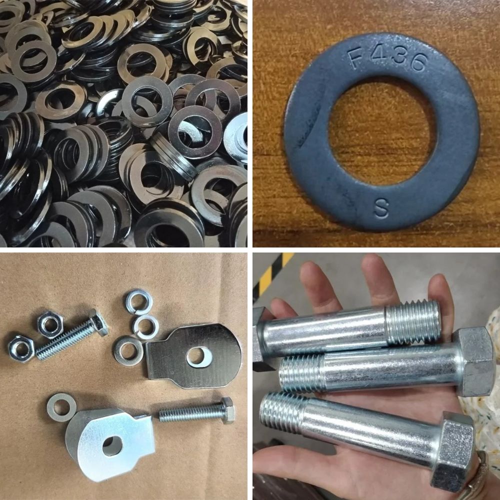 Stamped and forged hardware parts including washers, cable tabs and custom bolts